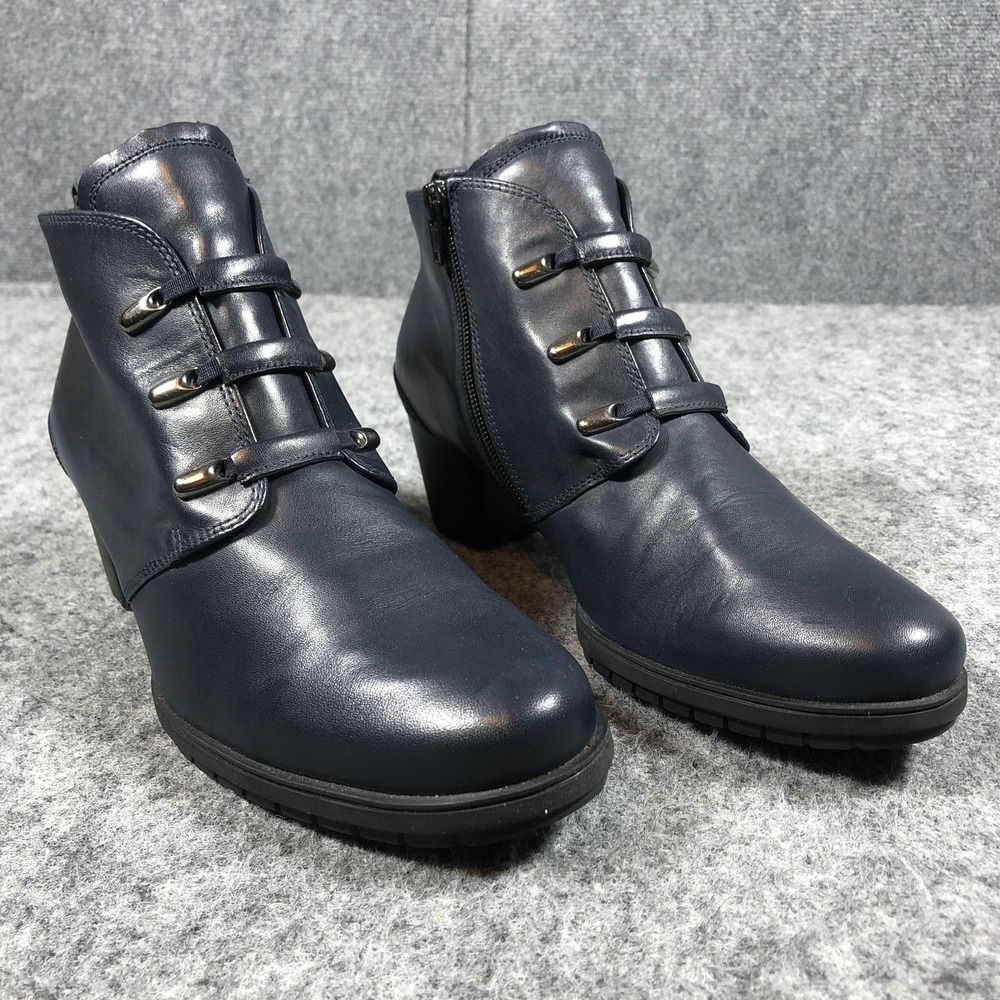 Gabor Womens 6.5 Blue Leather Ankle‎ Boots Zip Block Heel Booties Comfort